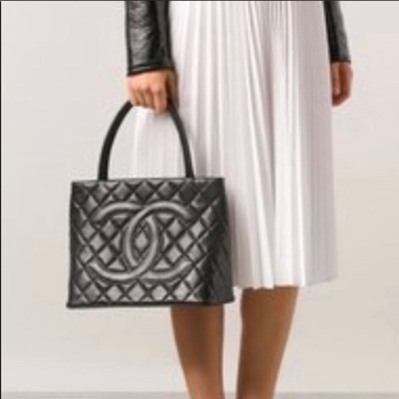 CHANEL Handbags - Chanel Small Black Silver Caviar Medallion Tote